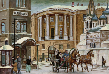 Семёнов Владимир Иванович. На Мясницкой улице. ВХУТЕМАС. Бумага, акварель, темпера. 20х29. 1978. Музейное объединение `Музей Москвы`.