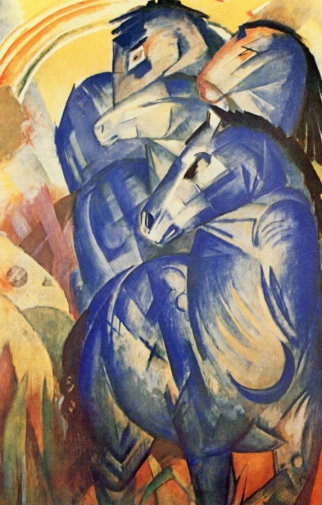 Франц Марк. Башня синих лошадей. Холст, масло. 200х130. 1913. Картина утеряна в 1945 году.