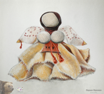 Порозина Марина Валерьевна. Вепсская кукла (капустка). Иллюстрация. Бумага, цветные карандаши. 21х28. 2018. Частное собрание.