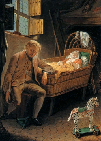 Якимов (Акимов, Екимов) Иван Петрович. Мужчина у колыбели. Холст, масло. 43х31. 1770-е. Государственная Третьяковская галерея.