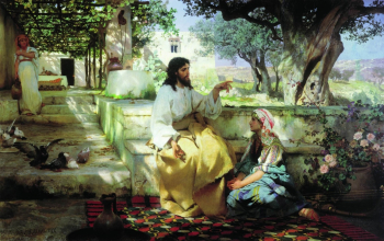 Семирадский Генрих Ипполитович. Христос у Марфы и Марии. Холст, масло. 191х303. 1886. Государственный Русский музей.