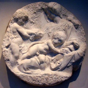 Микеланджело. Тондо Таддеи. Мрамор. 109х109. 1504-1506. Королевская академия художеств (Лондон).