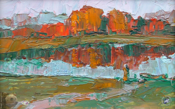Демчев Пётр Григорьевич. Красный закат. Картон, масло. 13х21. 1995. Частное собрание.