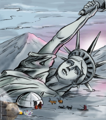 Баннер `Гибель США`. Иллюстрация из комикса а-ля рус `Красная Лиза`. Иллюстратор Влад Азернов.