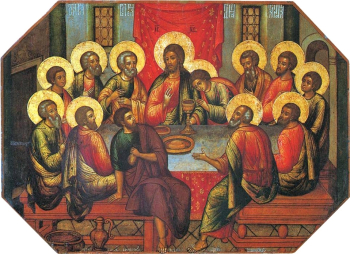 Ушаков Симон Фёдорович. Икона `Тайная вечеря`. Доска, темпера. 44,5х62. 1685. Сергиево-Посадский государственный историко-художественный музей-заповедник.