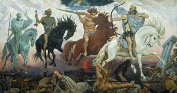 Васнецов Виктор Михайлович. Воины Апокалипсиса. Холст, масло. 72х36. 1887. Государственный центральный музей музыкальной культуры имени М.И.Глинки.