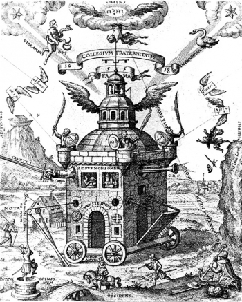 Даниэль Мёглинг. Храм Креста и Розы. Бумага, гравюра. 1604. `Speculum sophicum Rhodostauroticum` (1604).