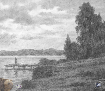 Терентьев Анатолий Ефимович. На берегу озера. Бумага, уголь, соус. 42,5х48,5. 1998. Частное собрание.