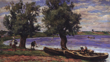 Кончаловский Пётр Петрович. Озеро Ильмень. Холст, масло. 64х119. 1925. Музей изобразительных искусств Республики Карелия.