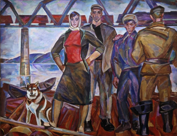 Андронов Николай Иванович. Плотогоны. Холст, масло. 210х275. 1960-1961. Государственная Третьяковская галерея.