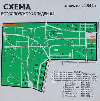 Схема Богословского кладбища. Неизвестный фотограф.