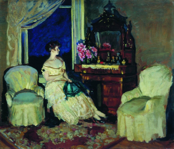 Жуковский Станислав Юлианович. В комнате. Бумага на фанере, масло. 76х89. 1920. Ростовский областной музей изобразительных искусств.