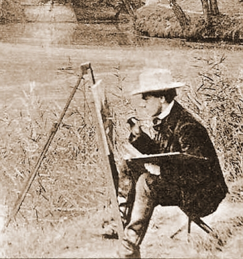 Анри Бива (Henri Biva) за работой. Неизвестный фотограф.