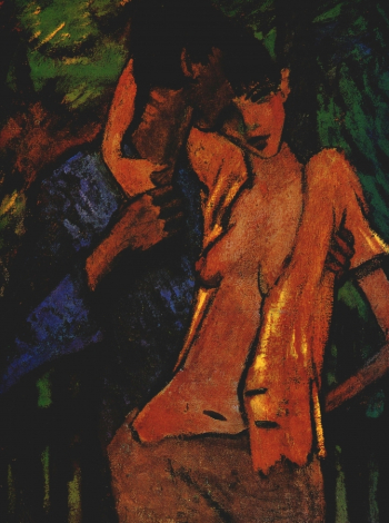 Отто Мюллер. Любовники (Автопортрет с Иреной Альтман). Брезент, темпера. 105х80. 1919. Музей изобразительных искусств (Лейпциг).