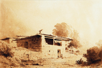 Мещерский Арсений Иванович. Вид в Крыму. Бумага на картоне, сепия. 29х44. 1873. Пензенская областная картинная галерея имени К.А.Савицкого.