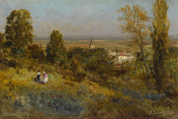 Боголюбов Алексей Петрович. В окрестностях Парижа. Экуан. Дерево, масло. 17х26. 1880. Государственная Третьяковская галерея.