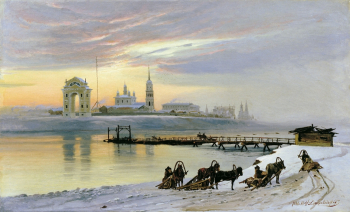 Добровольский Николай Флорианович. Переправа через Ангару в Иркутске. Холст, масло. 70х112. 1886. Иркутский областной художественный музей имени В.П.Сукачева.