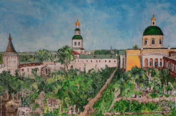 Порозина Марина Валерьевна. Некрополь Данилова монастыря. Оргалит, масло. 39,5х59,5. 1989. Собрание художницы.