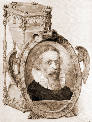 Георг Флегель (Georg Flegel). Автопортрет с часами. Бумага, акварель, гуашь. 1630. Гравюрный кабинет (Берлин).