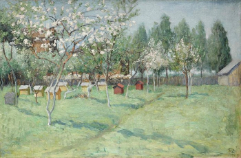 Дудин Иван Осипович (Иосифович). Цветущий сад. Холст на картоне, масло. 43х67. 1902. Частное собрание.
