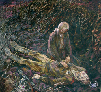 Борисов Альберт Иванович. Смерть солдата. Холст, масло. 150х150. 1976. Авторское собрание.