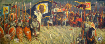 Борисов Альберт Иванович. Постоим. Холст, масло. 152х360. 1987. Авторское собрание.