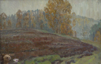 Борисов Альберт Иванович. Дождь. Картон, масло. 50х80. 1982. Авторское собрание.