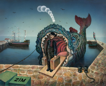 Абезгауз Евгений Залманович. Иона и кит в порту Хайфы. Холст, масло. 1977. Частное собрание.