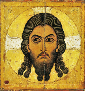 Неизвестный иконописец. Икона `Спас на чрепии`. Доска, темпера. 77х71. Около 1100 года. Государственная Третьяковская галерея.