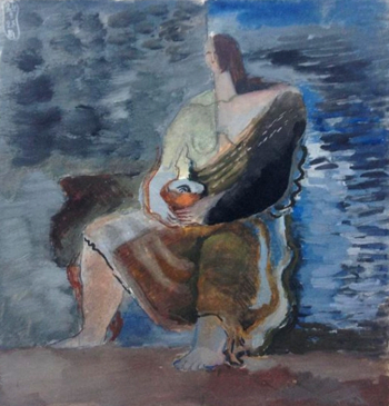 Ермолаева Вера Михайловна. Сидящая фигура. Бумага, гуашь. 27х27. 1928. Государственный Русский музей.