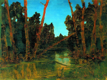 Куинджи Архип Иванович. Лесное болото. Бумага, масло. 10х17. 1898-1908. Государственный Русский музей.