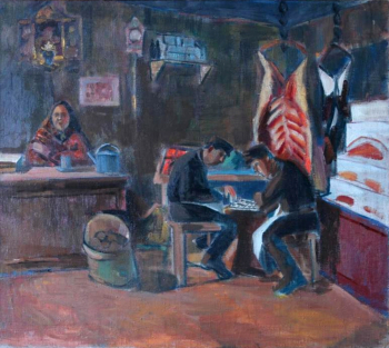 Моргунов Алексей Алексеевич. Мясная лавка. Холст, масло. 70х79. 1912. Государственный Владимиро-Суздальский историко-архитектурный и художественный музей-заповедник.