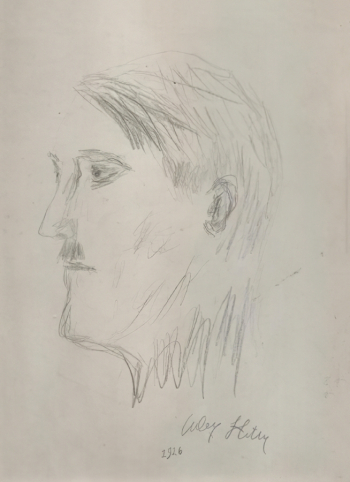 Адольф Гитлер (Adolf Hitler). Автопортрет. Бумага, карандаш. 1926. Местонахождение неизвестно.