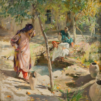 Беньков Павел Петрович. У водоёма. Холст, масло. 140х140. 1947. Самарский областной художественный музей.