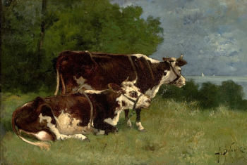 Александр Дефо. Две коровы. Холст, масло. 40,5х59,5. 1880-е. Художественный музей Сан-Паулу.