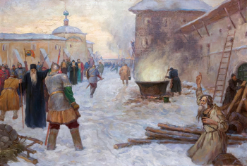 Тимофеев Владимир Владимирович. Осада поляками Кирилло-Белозерского монастыря в 1612 году. Холст, масло. 60х90. 1947. Вологодский государственный историко-архитектурный и художественный музей-заповедник.