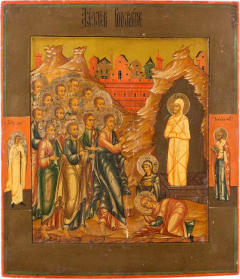 Неизвестный иконописец. Икона `Воскрешение Лазаря`. Доска, темпера. 35,5х31. Частное собрание.
