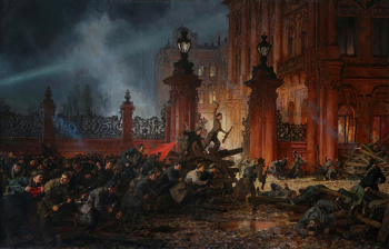 Кочергин Николай Михайлович. Штурм Зимнего дворца. Холст, масло. 175х227. 1950. Челябинский государственный музей изобразительных искусств.