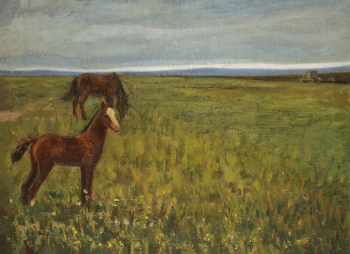 Ледяев Николай Михайлович. Весенняя степь. Холст, масло. 51,3х67,8. 1960-е. Оренбургский областной музей изобразительных искусств.