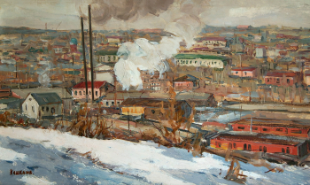 Кашкаров Сергей Иванович. Уголок старого Барнаула. Картон, масло. 41,5х68,5. 1960. Государственный художественный музей Алтайского края.