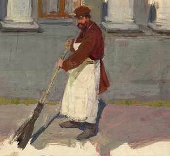 Ракутин Юрий Михайлович. Дворник Герасим (Муму). Бумага, гуашь. 18,7х20,5. 1960-е. Картинная галерея городского округа Красноармейск.