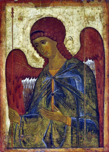 Неизвестный иконописец. Икона `Архангел Гавриил`. Доска, темпера. 146х106. 1387-1395. Государственная Третьяковская галерея.