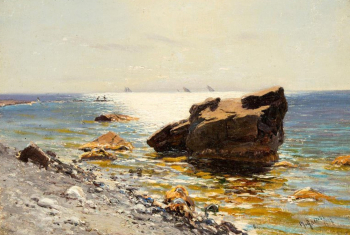 Алисов Михаил Александрович. Камни на берегу моря. Холст на фанере, масло. 35х50. 1917. Севастопольский художественный музей имени Михаила Павловича Крошицкого.