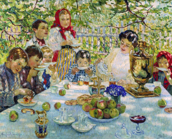 Богданов-Бельский Николай Петрович. День рождения учительницы. Холст, масло. 76х96. 1920-е. Государственный музей искусств Казахстана имени А.Кастеева.