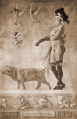 Фелисьен Ропс. Порнократия. Бумага, гравюра. 38,5х27,9. 1896. Музей искусств округа Лос-Анджелес.