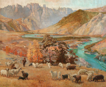 Хмылёв Александр Михайлович. Алтайский пейзаж. Холст, масло. 82,2х100,3. 1950. Государственный художественный музей Алтайского края.