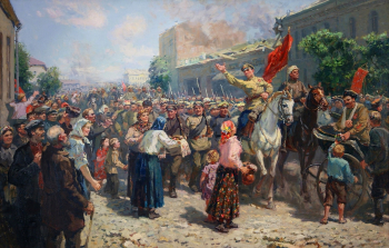 Прокопинский Геннадий Иванович. Население Минска встречает Красную армию. Холст, масло. 96х150. 1954-1955. Государственный центральный музей современной истории России.