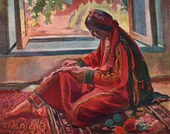 Данешвар Юлия Прокофьевна. За рукоделием. Холст, масло. 1947. Музей изобразительных искусств Туркменистана.