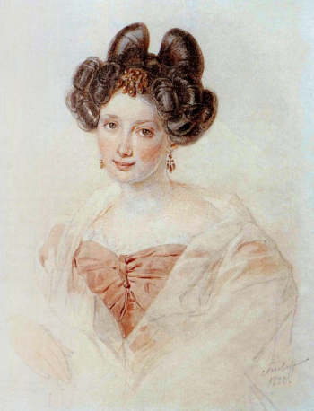Соколов Пётр Фёдорович. Портрет Екатерины Бакуниной. Бумага, акварель. 19,7х15,7. 1828. Государственный музей истории российской литературы имени В.И.Даля.