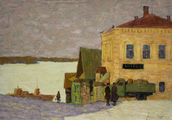 Титов Виктор Николаевич. Аптека. Гороховец. Картон, масло. 48х69. 1962. Центр пропаганды изобразительного искусства (Владимир).